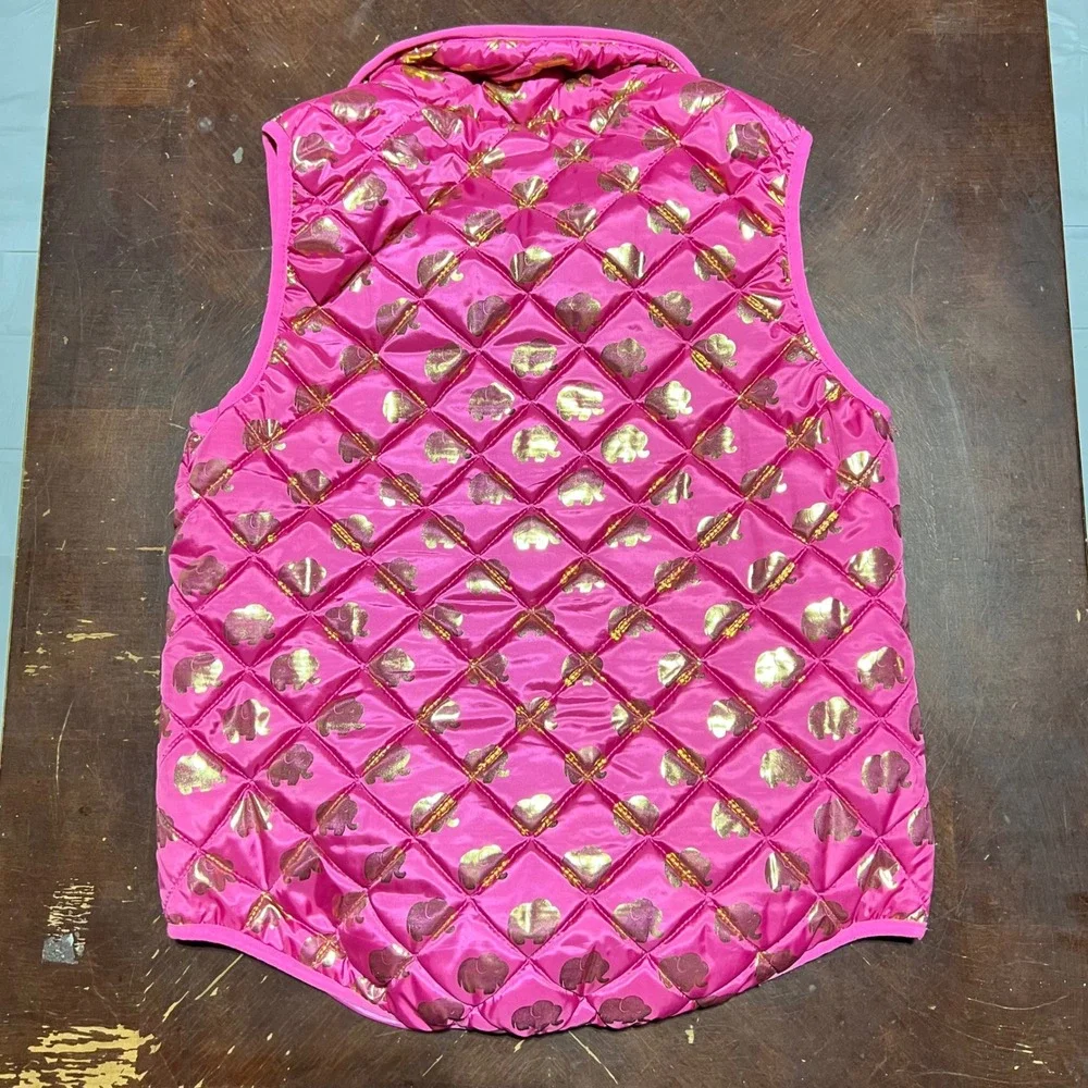 Simply Southern Womens Hot Pink Gold Elephant Quilted Puffer Vest Size Medium